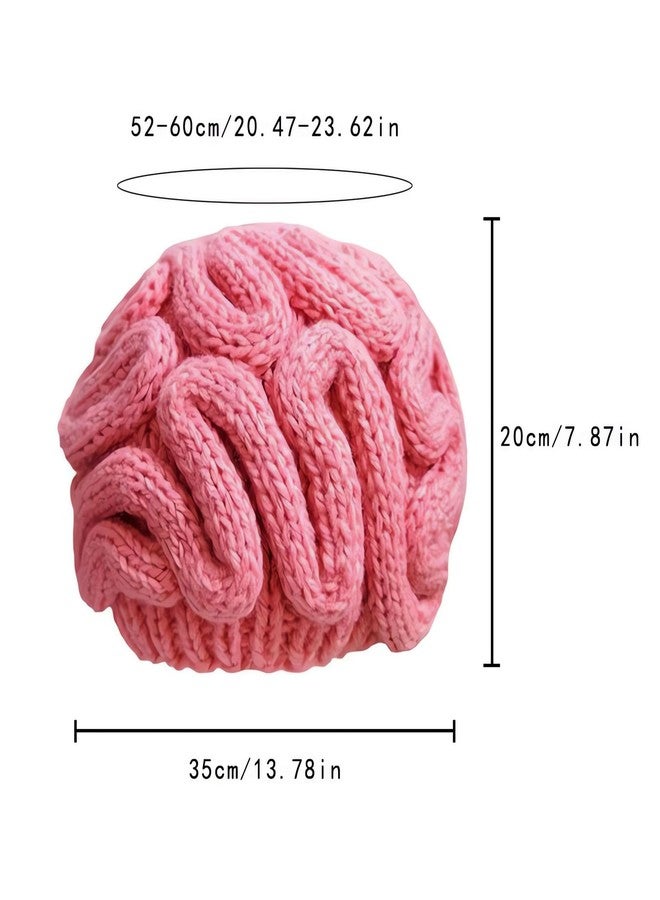 KKRMTUG Knitted Crochet Brain Beanie Hat for Women Men Funny Brain Print Knitted Hat Unique Beanie Cap Chemo Hat Unisex Skull Caps Headwear Gifts Pink - Image 3